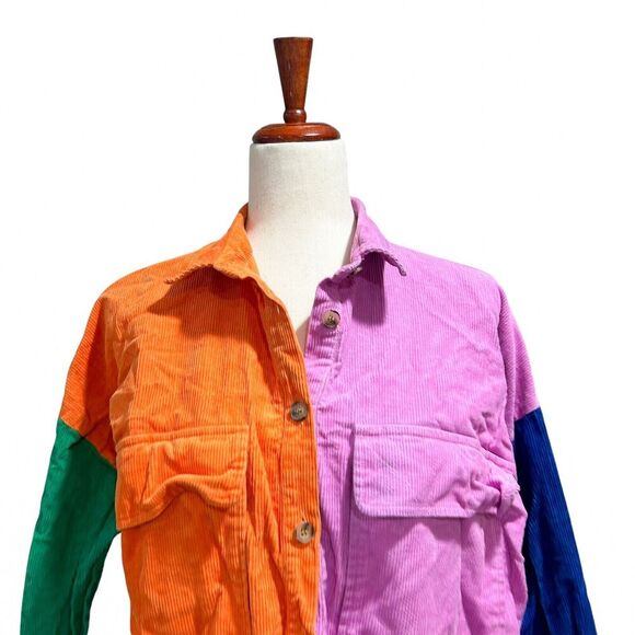 Vici XS Extra Small Women's Color-block Corduroy Shacket‎ Multicolor Shirt Boho - Picture 2 of 10